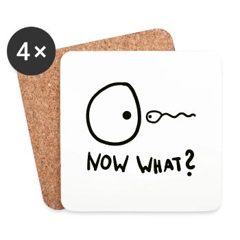 funny sperm with funny egg - what now? - Coasters (set of 4) - white - Front
