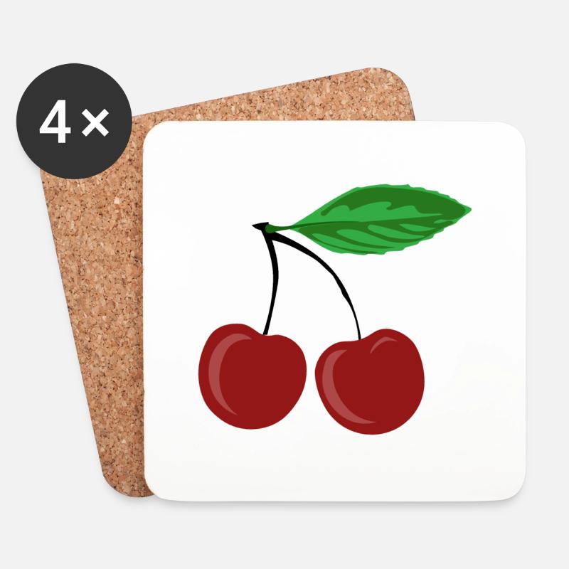 Rote Kirschen - Untersetzer (4er-Set) - Weiß