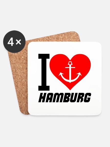 i love hamburg - Untersetzer (4er-Set) - Weiß