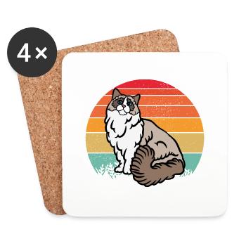 Chat RAGDOLL rétro - Dessous de verre (lot de 4) - blanc - Devant