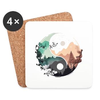 Ying Yang - Berge / Strand - Untersetzer (4er-Set) - Weiß - Vorne