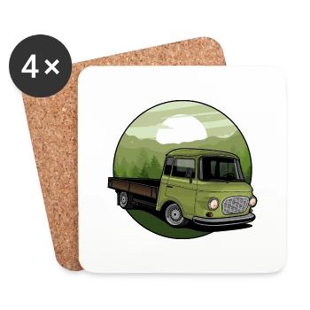 German Classic Car // Illustration // Barkas - Untersetzer (4er-Set) - Weiß - Vorne