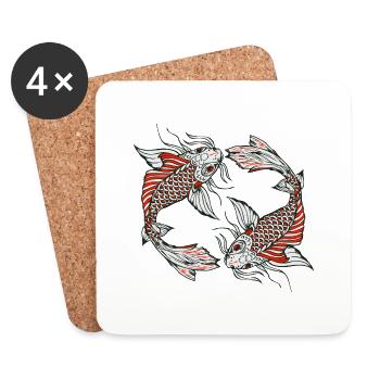 poisson koi carpe japonais dessin 14035 A - Dessous de verre (lot de 4) - blanc - Devant