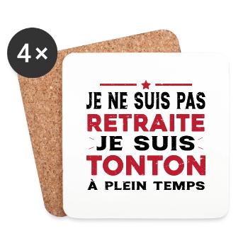 Tonton à Plein Temps Cadeau Retraite Tonton - Dessous de verre (lot de 4) - blanc - Devant