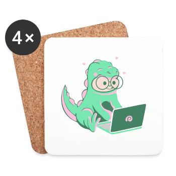 Dino Nerd - Untersetzer (4er-Set) - Weiß - Vorne