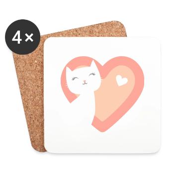 Cute cat kitten in heart motif - Coasters (set of 4) - white - Front