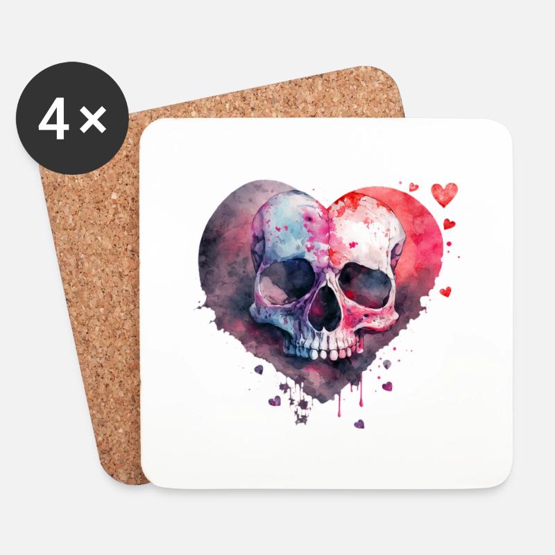 Totenkopf Kunst Design Aquarell - Untersetzer (4er-Set) - Weiß