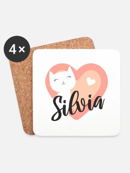 Silvia Surname First Name Kitten - Coasters (set of 4) - white