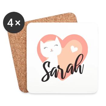 Sarah Surname First Name Kitten - Coasters (set of 4) - white - Front