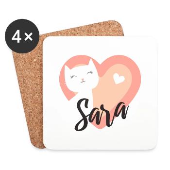 Sara Surname First Name Kitten - Coasters (set of 4) - white - Front
