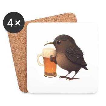 Un oiseau mignon boit un grand verre de bière - Dessous de verre (lot de 4) - blanc - Devant