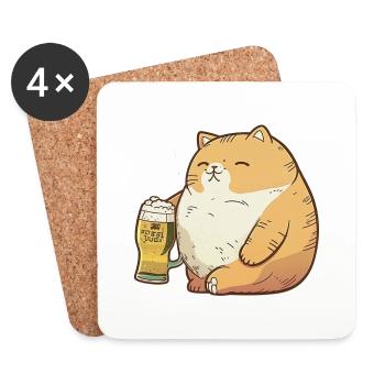 Drôle de gros chat dégustant une grosse bière - Dessous de verre (lot de 4) - blanc - Devant