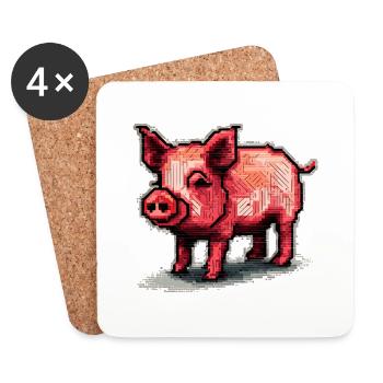 Schweinerei ein 8 Bit retro Schwein aus Pixeln - Untersetzer (4er-Set) - Weiß - Vorne