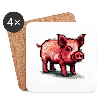 Kleines Ferkel als Hausschwein in retro Grafik - Untersetzer (4er-Set) - Weiß - Vorne