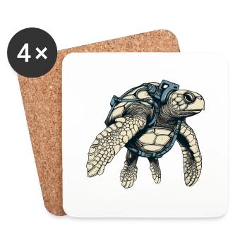 Schildkröte mit Equipment taucht im Meer - Untersetzer (4er-Set) - Weiß - Vorne