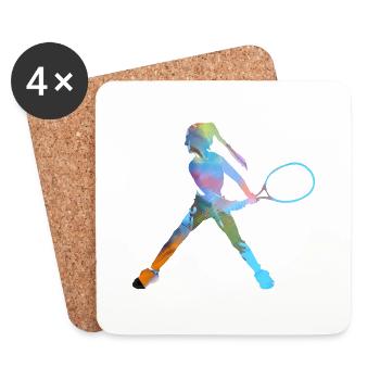 tennis,revers,joueur de tennis,fille,enfant - Dessous de verre (lot de 4) - blanc - Devant