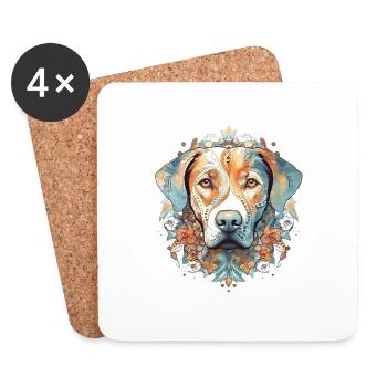 Chien mandala aquarelle - Dessous de verre (lot de 4) - blanc - Devant