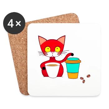 chat et café - Dessous de verre (lot de 4) - blanc - Devant