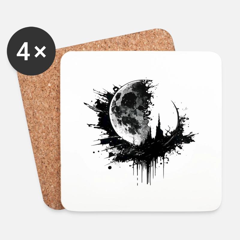 Mond Graffiti Schwarz - Untersetzer (4er-Set) - Weiß