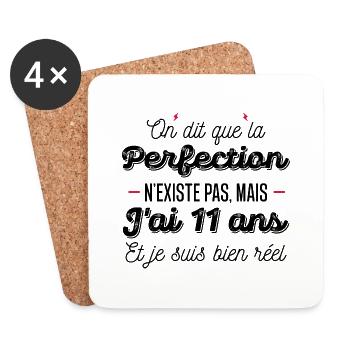 11 ans de perfection / cadeau anniversaire 11 ans - Dessous de verre (lot de 4) - blanc - Devant