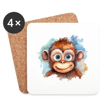 Monkey Drawing Watercolors - Coasters (set of 4) - white - Front