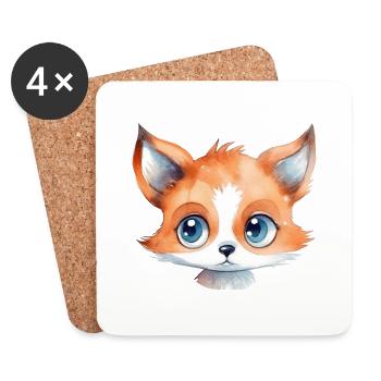 Fox Head Drawing Watercolor - Coasters (set of 4) - white - Front