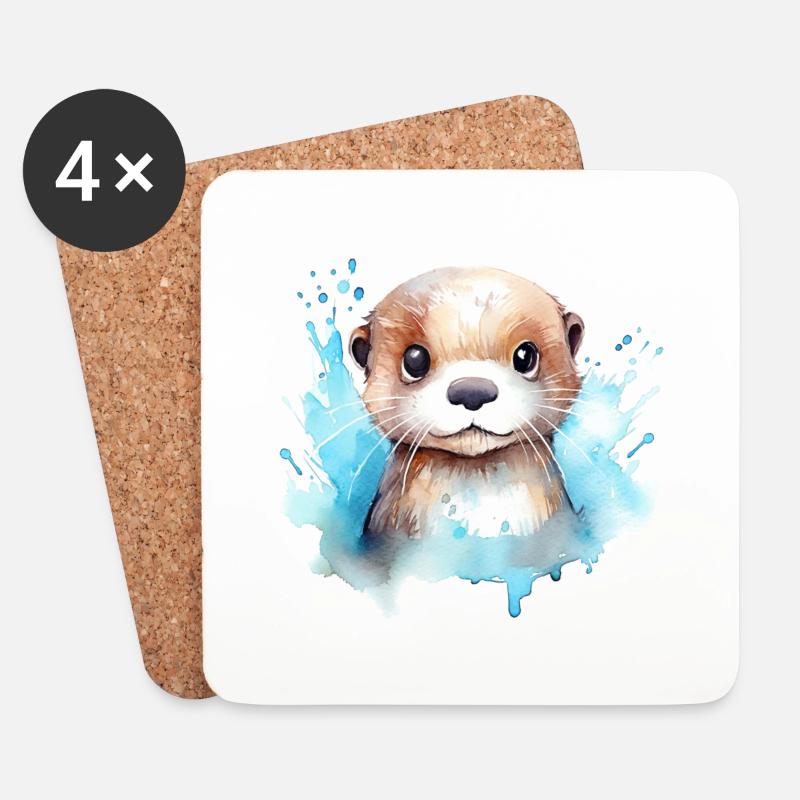 Otter Wasserfarben Zeichnung - Untersetzer (4er-Set) - Weiß