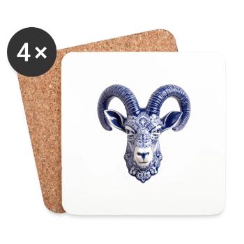 Ceramic deer head - Coasters (set of 4) - white - Front