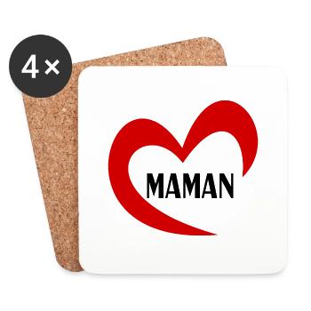 MAMAN. FÊTE DES MÈRES. BONNE FÊTE MAMAN. JE T'AIME - Dessous de verre (lot de 4) - blanc - Devant