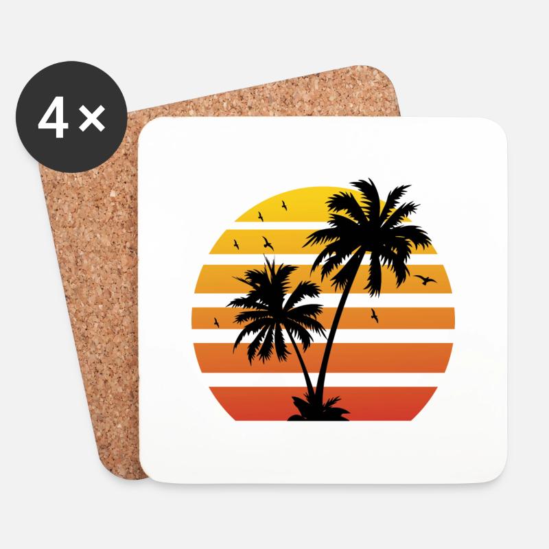Retro Palme | Sommer | Urlaub - Untersetzer (4er-Set) - Weiß
