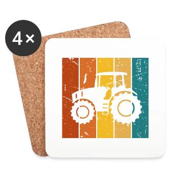 Vintage Geschenktraktor - Untersetzer (4er-Set) - Weiß - Vorne
