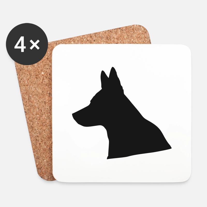 Schäferhund / Wolf Kopf Silhouette - Untersetzer (4er-Set) - Weiß
