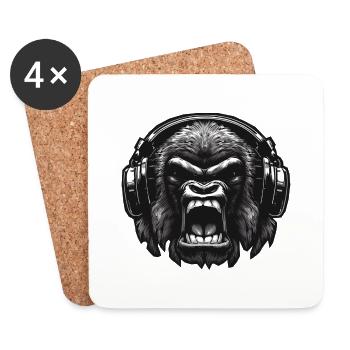 Gorilla DJ with headphones - Coasters (set of 4) - white - Front