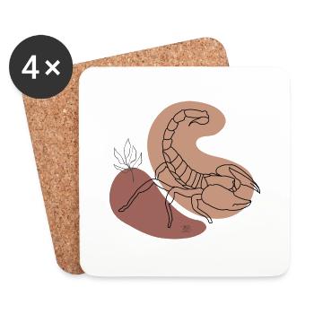 « Scorpion », design de ligne boho, série « Desert » - Dessous de verre (lot de 4) - blanc - Devant