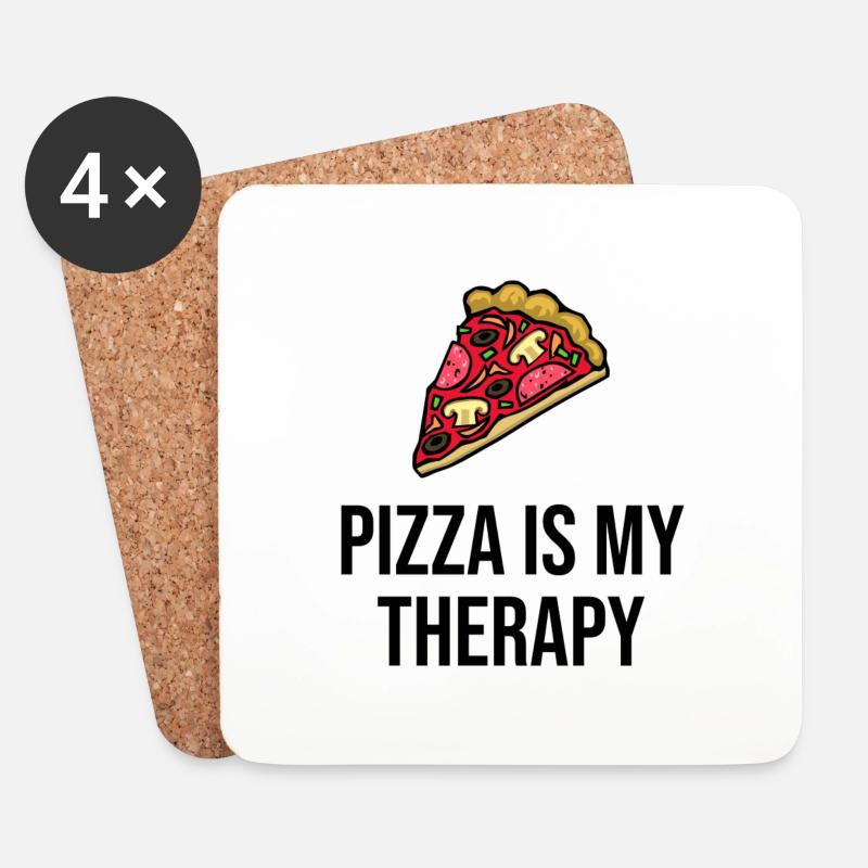 Pizza is my Therapy - Untersetzer (4er-Set) - Weiß