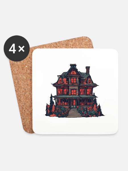 Halloween Horror Haus - Untersetzer (4er-Set) - Weiß