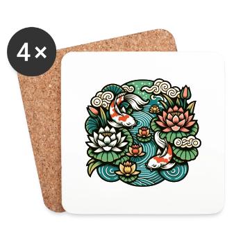 Koi-Karpfen inspiriert von traditioneller chinesischer Kunst - Untersetzer (4er-Set) - Weiß - Vorne