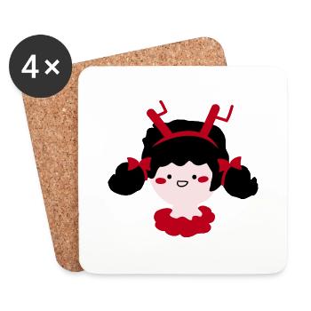 Petite fille avec des bois de Noël sur la tête - Dessous de verre (lot de 4) - blanc - Devant