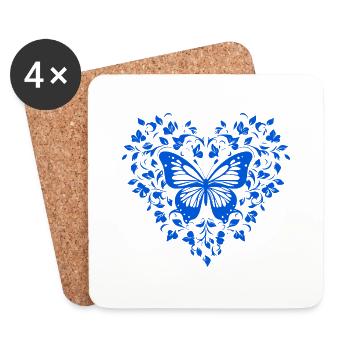 Herz mit Schmetterling, floral, Frühling, Natur - Untersetzer (4er-Set) - Weiß - Vorne