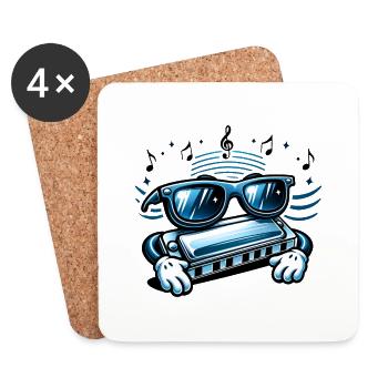 Des airs ensoleillés en perspective ! 😎 Harmonica avec lunettes de soleil. - Dessous de verre (lot de 4) - blanc - Devant