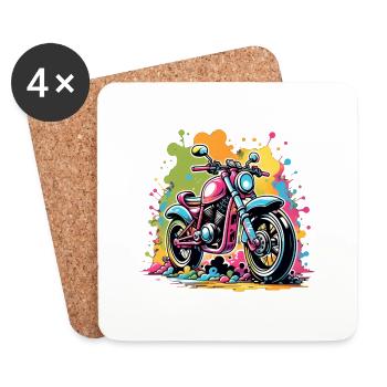 moto - motard - graffiti - Dessous de verre (lot de 4) - blanc - Devant