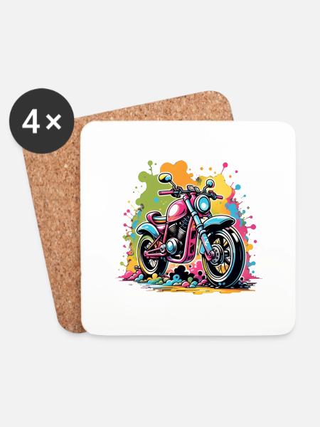 Motorrad - Biker - Graffiti - Untersetzer (4er-Set) - Weiß