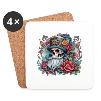 Vintage, Weihnachten, skull, totenkopf tatoo, rose - Untersetzer (4er-Set) - Weiß - Vorne