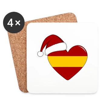 Drapeau Espagne coeur de Noël - Dessous de verre (lot de 4) - blanc - Devant