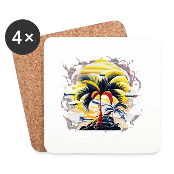 Palm on the Shore (Artwork Collection) - Coasters (set of 4) - white - Front