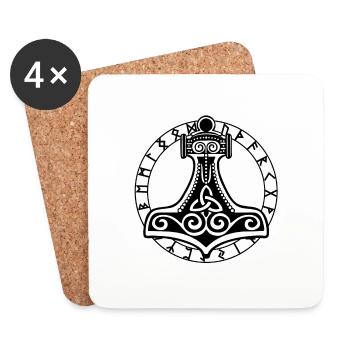 Thors Hammer Runes Black - Coasters (set of 4) - white - Front