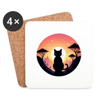 Cat Landscape and Sunset - Coasters (set of 4) - white - Front