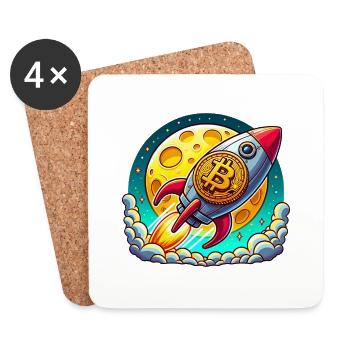 Auf zum Mond! 🚀 Bitcoin-Rakete - Untersetzer (4er-Set) - Weiß - Vorne