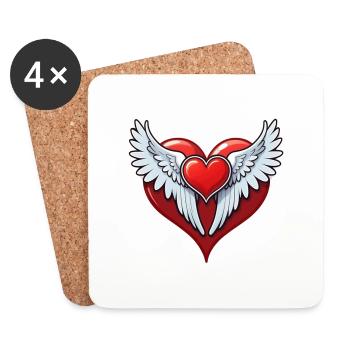 Red Heart with Wings - Coasters (set of 4) - white - Front