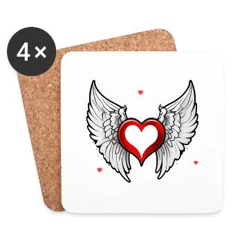 Red Heart with Wings - Coasters (set of 4) - white - Front